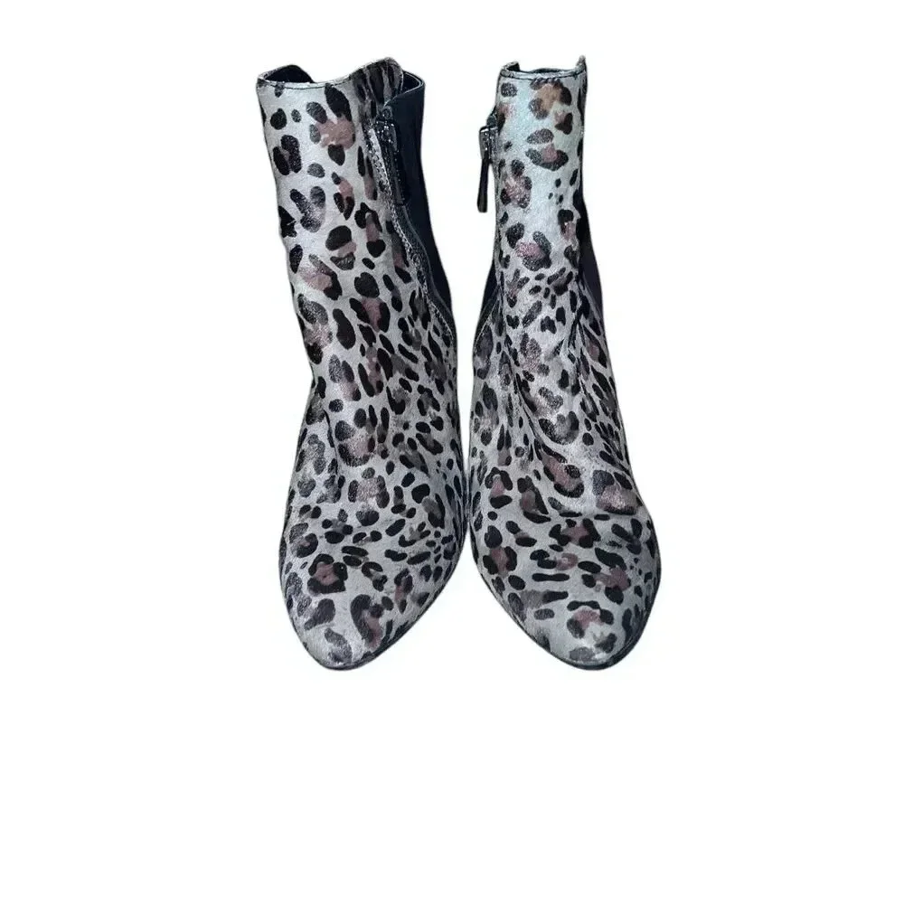 Vince Camuto Cone Heel Calf Hair Animal Print Leather Ankle  Sz 9.5 Mob Wife